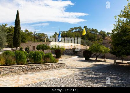 The Moni Thari Monastery is one of the most important religious monuments. Laerma,Rhodes,Dodecanese, South Aegean, Greece Stock Photo