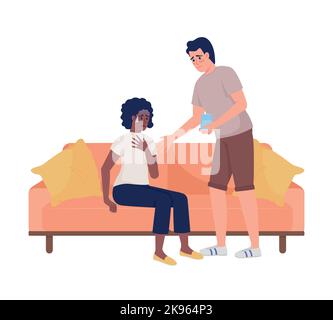 Man taking care of crying woman semi flat color vector characters Stock Vector