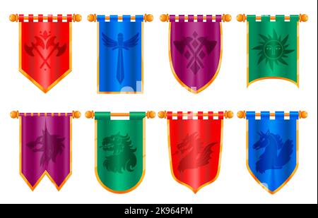 Medieval cartoon flag set insignia game design Vector Image