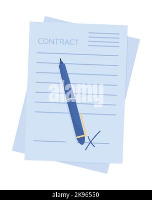 Contract with pen semi flat color vector object Stock Vector