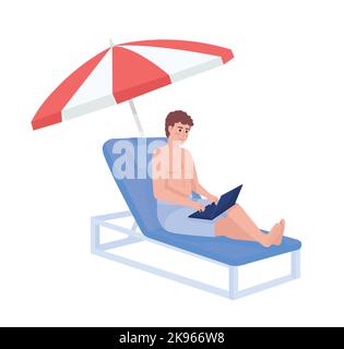 Man working on beach semi flat color vector character Stock Vector
