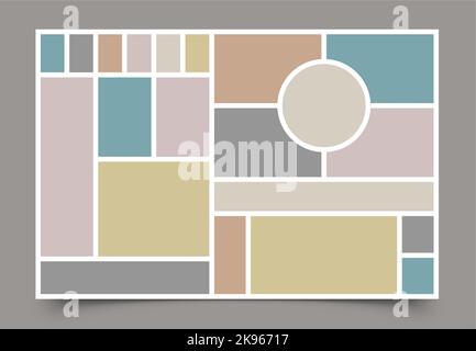 Presentation board layout. Colorful mood board photo collage grid, mosaic photography frame mockup for bloggers portfolio showcase. Vector Stock Vector