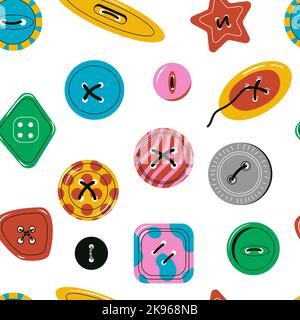 Clothing buttons pattern. Seamless print of colorful sewing decorated fabric accessories, tailor dressmaking elements for wrapping paper textile Stock Vector