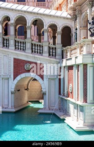 Las Vegas, USA - 18 April 2012: The architecture and canals of the Venetian Hotel on the Las Vegas Strip. The structure is built in classical Italian Stock Photo