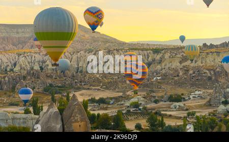 place you must visit at least once in your life - hot air balloons' show in Cappadocia, Turkey. High quality photo Stock Photo