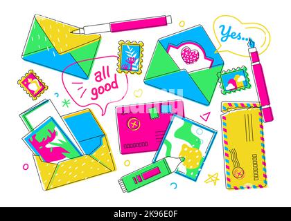 Set of letters and postcards - flat design style illustration Stock Vector