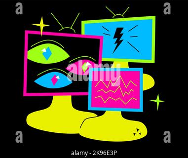 TV news and broadcasting - colorful flat design style illustration with linear elements Stock Vector