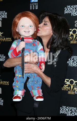 October 25, 2022, Burbank, CA, USA: LOS ANGELES - OCT 25:  Shohreh Aghdashloo, Chucky at the 50th Saturn Awards - Arrivals at Marriott Convention Center on October 25, 2022 in Burbank, CA (Credit Image: © Kay Blake/ZUMA Press Wire) Stock Photo