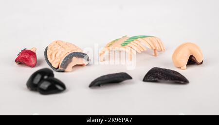 Scattered human inner organs. Anatomy models of liver, intestine in chaos. Disease, unhealthy concept. High quality photo Stock Photo