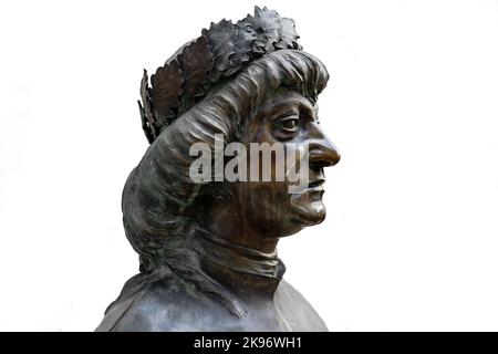 close up isolated on white head portrait of hunyadi matyas matthias corvinus in Visegrad Stock Photo