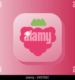 Raspberry fruit square button outline icon, pink berry. Healthy nutrition concept. Flat symbol sign vector illustration isolated on pink background Stock Vector