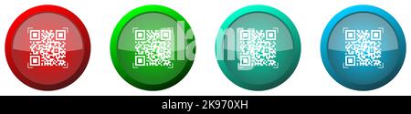 Qr code, shopping round glossy web icon set, colorful buttons isolated on white background Stock Photo