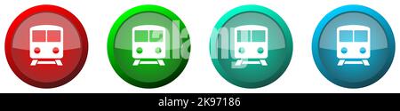 Railway, train, subway, transportation round glossy web icon set, colorful buttons isolated on white background Stock Photo