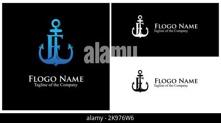 F logotype. initial F custom text in achor logo vector illustration Stock Vector