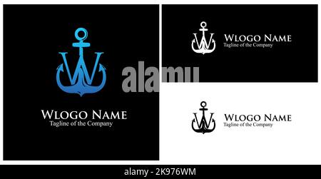 W custom naval related logo. initial W custom text in achor logo vector illustration Stock Vector