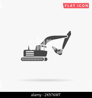 Excavator flat vector icon. Hand drawn style design illustrations. Stock Vector