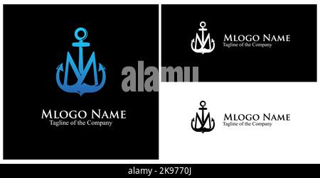 M custom anchor monogram. initial M custom text in achor logo vector illustration Stock Vector