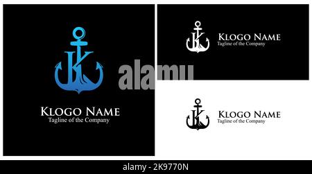 K custom anchor logo. initial K custom text in achor logo vector illustration Stock Vector