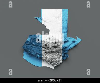 Guatemala Map Flag Shaded relief Color Height map on white Background 3d illustration Stock Photo