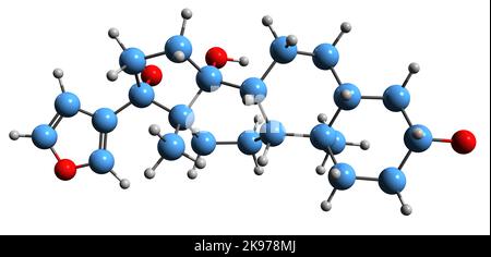 3D image of Rostafuroxin skeletal formula - molecular chemical structure of  digitoxigenin analog isolated on white background Stock Photo