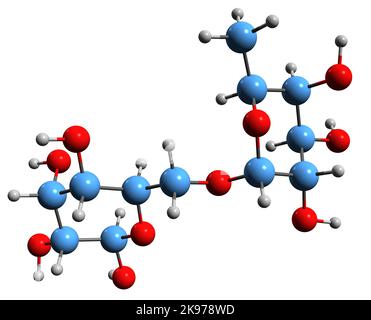 3D image of Rutinose skeletal formula - molecular chemical structure of  disaccharide isolated on white background Stock Photo