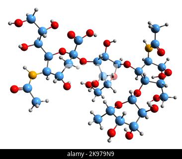 3D image of sialyl-LewisA Carbohydrate antigen skeletal formula - molecular chemical structure of serum tumor markerisolated on white background Stock Photo