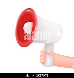 3D Hand Holding Megaphone. Promotion Advertising Loudspeaker. Marketing Time Concept. Vector illustration Stock Vector