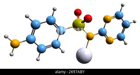 3D image of Silver sulfadiazine skeletal formula - molecular chemical structure of topical antibiotic isolated on white background Stock Photo