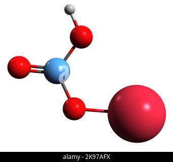 3D image of sodium bicarbonate skeletal formula - molecular chemical structure of baking soda  E500 isolated on white background Stock Photo