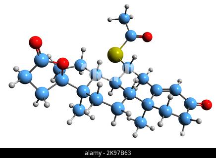 3D image of Spironolactone skeletal formula - molecular chemical structure of Antimineralocorticoid isolated on white background Stock Photo