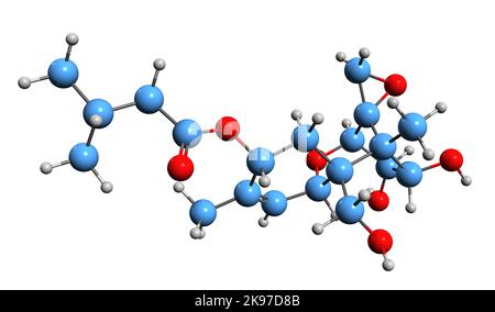 3D image of T2 triol skeletal formula - molecular chemical structure of  sesquiterpene mycotoxin isolated on white background Stock Photo