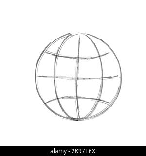 Hand drawn wireframe earth grid icon. Globe sphere symbol. Stock vector illustration isolated Stock Vector