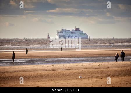 Crosby beach Stena Embla Stena Line  Swedish shipping line company route from Belfast to Liverpool Stock Photo