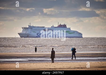 Crosby beach Stena Embla Stena Line  Swedish shipping line company route from Belfast to Liverpool Stock Photo