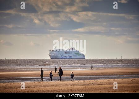 Crosby beach Stena Embla Stena Line  Swedish shipping line company route from Belfast to Liverpool Stock Photo