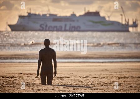 Crosby beach Stena Embla Stena Line  Swedish shipping line company route from Belfast to Liverpool Stock Photo