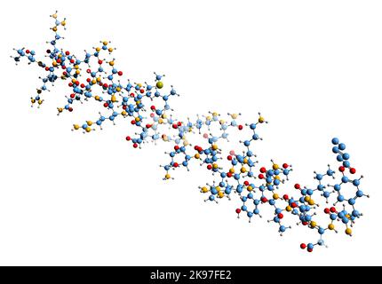 3D image of Tesamorelin skeletal formula - molecular chemical structure of synthetic GHRH isolated on white background Stock Photo