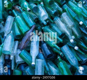 Empty green bottles Stock Photo