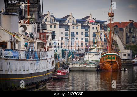 Bristol city centre,  M Shed Museum Princes Wharf Bristol City Docks harbour and steamer MV Balmoral Stock Photo