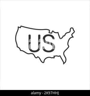 USA map icon with editable stroke. Minimal linear US icon. concept of coastline of north america and part of global world Stock Vector