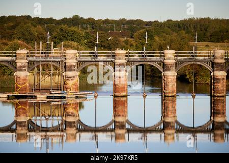 River Weaver Grade II-listed Dutton Sluice Cheshire, England. flood ...