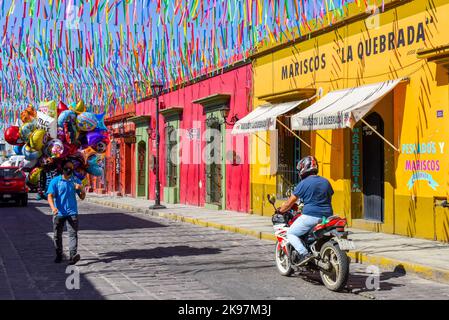 Street scene on colourful Oaxaca Mexico Stock Photo