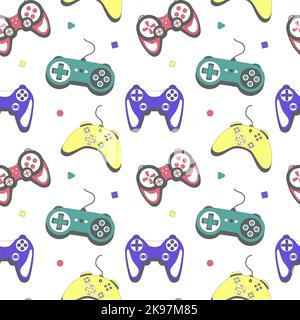Seamless pattern gamepad in retro style. Game controller vector illustration Stock Vector