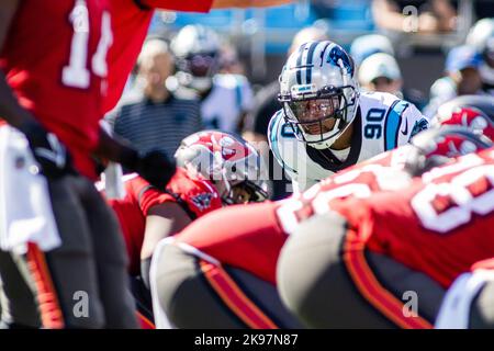 Charlotte, NC, USA. 23rd Oct, 2022. Carolina Panthers defensive end Amare Barno (90) during the first quarter of the NFL matchup in Charlotte, NC. (Scott Kinser/Cal Sport Media). Credit: csm/Alamy Live News Stock Photo