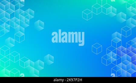 Blurred Abstract Geometrical Gradient Background Illustration with Transparent 3d Cubes Pattern. Blue and Green. Colorful Backdrop for your Social Media, Graphic Design, Banner, Poster. Vector illustration Stock Vector