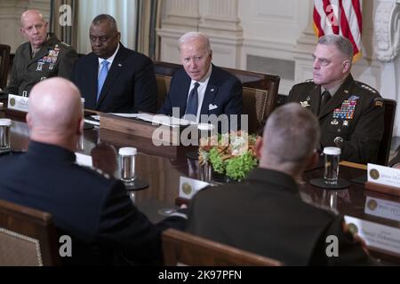 Washington, United States. 26th Oct, 2022. United States President Joe Biden meets with Department of Defense leaders to discuss national security priorities at the White House in Washington, DC, Wednesday October 26, 2022. Photo by Chris Kleponis/UPI Credit: UPI/Alamy Live News Stock Photo