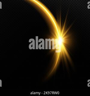 The edge of a golden solar eclipse on a black background. Golden eclipse for product advertising, natural phenomena, horror concept and others. Stock Vector