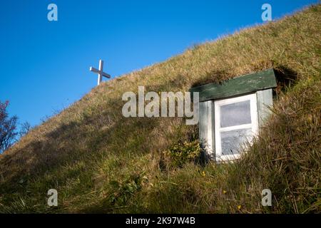 Hofskirkja, is the last turf church built in Iceland. Was constructed in 1884, and restored in the 1950’s. It’s still a practicing parish. Stock Photo