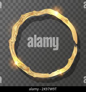 Shiny realistic liquid gold frame on a transparent background. Golden frame with place for text. Vector illustration. Stock Vector