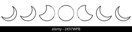 Moon line icon set. Moon phases astronomy icons. Vector isolated on white background Stock Vector